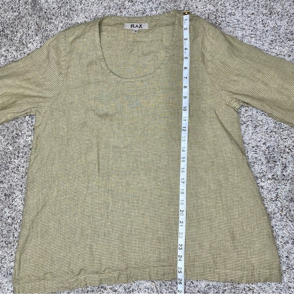 Flax 100% Linen Green Striped Long Sleeve Round Neck Top Blouse Small - Picture 9 of 9